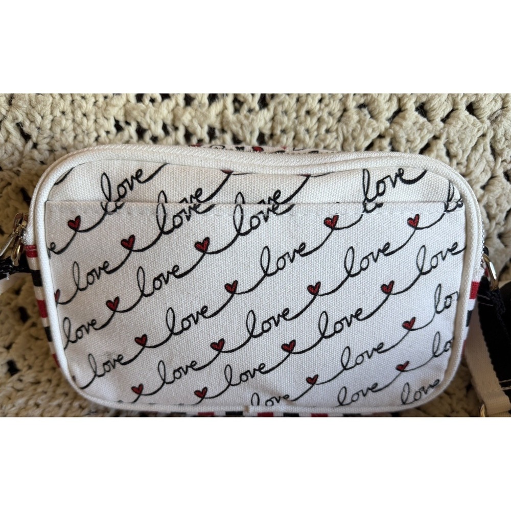 Brighton Love Scroll White Red and Black Canvas Crossbody Bag 8"x5"x2" - Picture 7 of 10